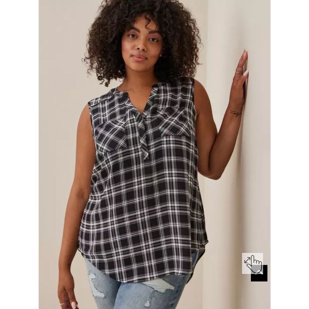 NWT torrid Harper Sleeveless Plaid Georgette Blouse - Black/White